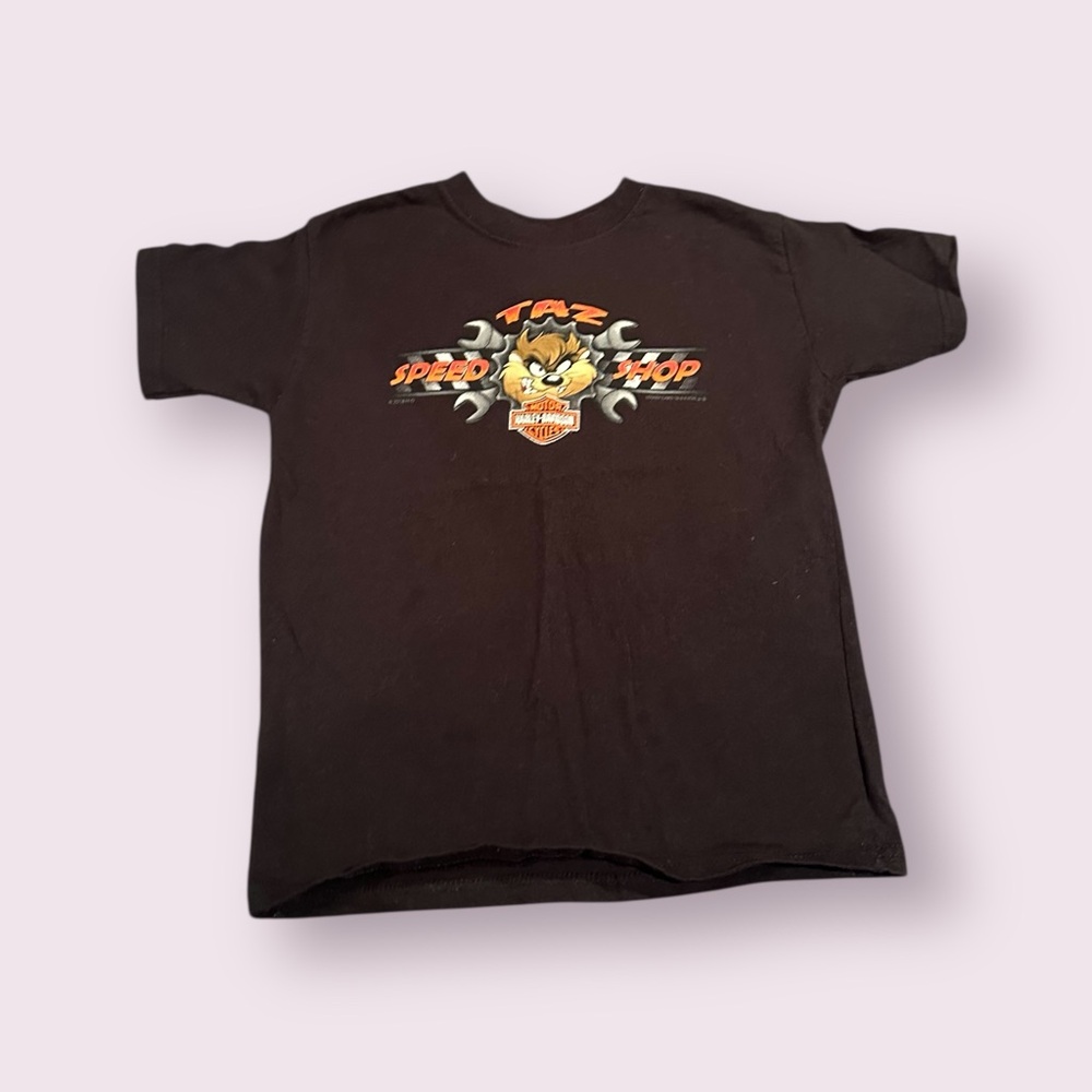 Kids Black Looney Tunes Taz Speed Shop Harley Davidson T-Shirt Size Small